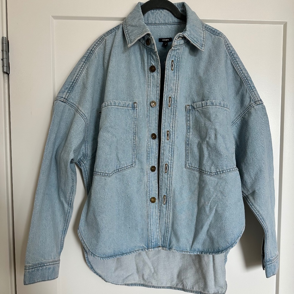 Express denim drop shoulder front pocket shacked